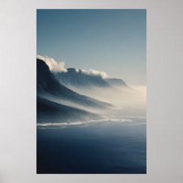 Mist-Covered Coastal Mountains Sunrise Glow Poster