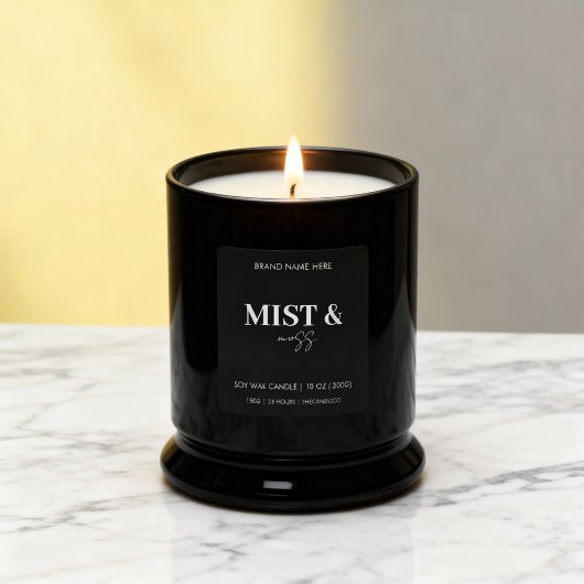 Mist & Moss Custom Candle Label Black White 