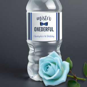 Mister Onederful Bow Stropdas 1e verjaardag Waterfles Etiket