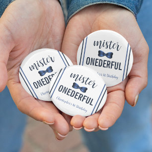 Mister Onederful Strikdas 1e Verjaardag Ronde Button 5,7 Cm