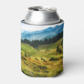 Mistige berghellingen: majestueus landschap. blikjeskoeler (Blikje Voorkant)