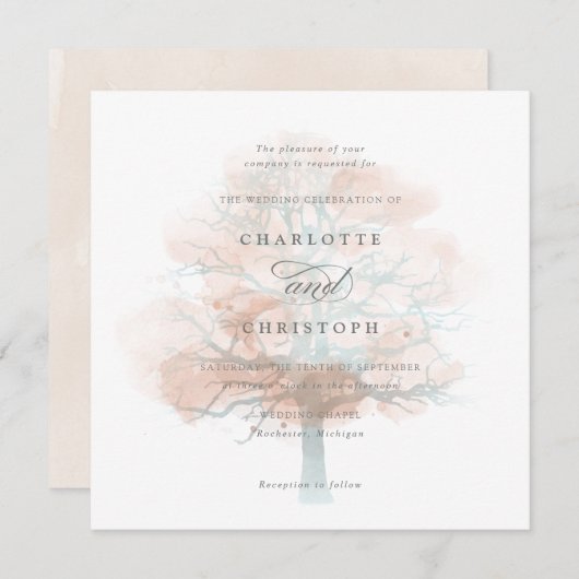 Mistige boom bruiloft uitnodiging (Voorkant / Achterkant)