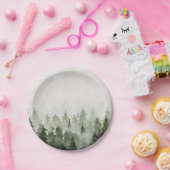 mistige dennenbomen papieren bordje (Feest)