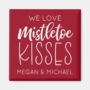 Mistletoe Baisers Typographie Rouge Magnet de Noël