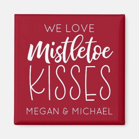 Mistletoe Baisers Typographie Rouge Magnet de Noël (Devant)