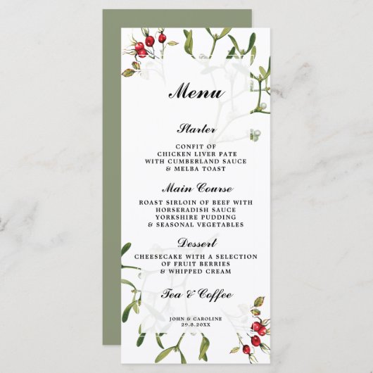 mistletoe berries wintertrouwerekkaarten menu (Voorkant / Achterkant)
