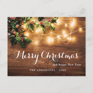 Mistletoe Berry Branch Rustic Kerstfeestdag Briefkaart