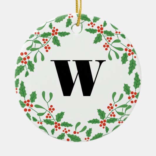 Mistletoe Berry Wreath Monogram Ornament (Voorkant)