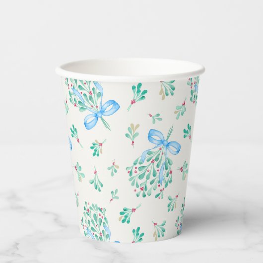Mistletoe Blue Bow Baby shower Cups Papieren Bekers (Voorkant)