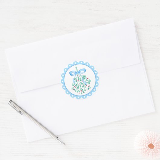 Mistletoe Blue Bow Baby Shower Stickers -> Mistlet (Envelop)