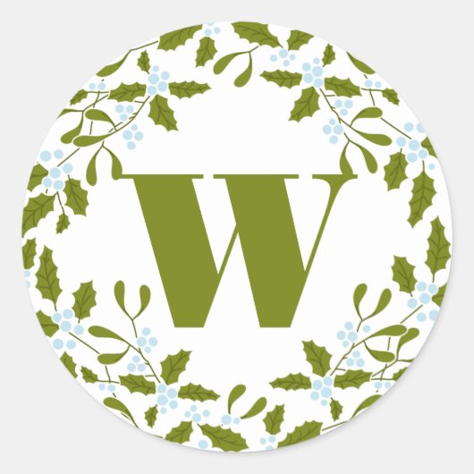 Mistletoe Bough Wreath Monogram Gift Sticker (Voorkant)