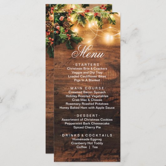 Mistletoe Branch Rustiek Kerstmis Vakantie Diner Menu (Voorkant / Achterkant)