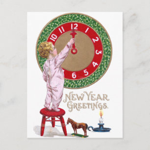Mistletoe Clock & Peuter Nieuwjaar Groeten Feestdagenkaart