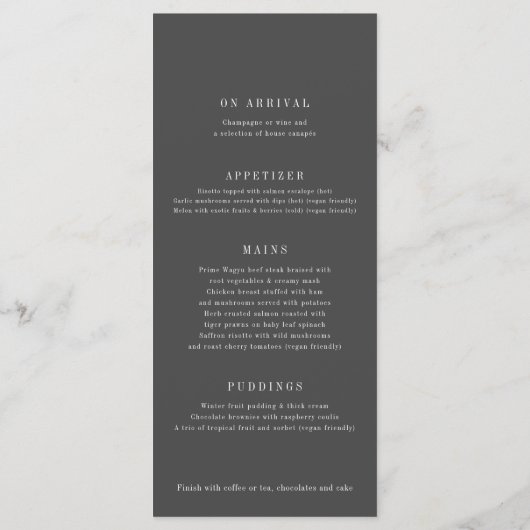 Mistletoe coeur gris foncé blanc mariage menus (Dos)