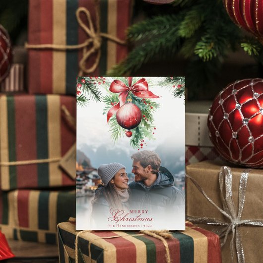Mistletoe Couple Photo & Nom Carte de Noël