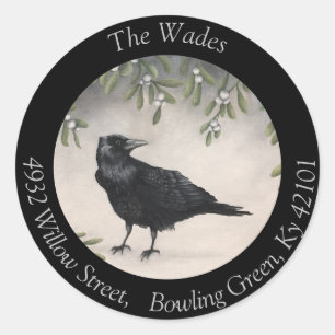 Mistletoe Crow Ronde Sticker