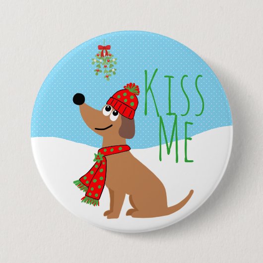 Mistletoe Dog Kisses Large, 3-inch Round Button (Voorkant)