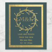 Mistletoe d'or Monogramme Vin vert Étiquette (Étiquettes simples)