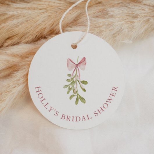 Mistletoe Dusty Rose Bow Bridal Shower Bedankjes Labels