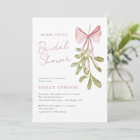Mistletoe Dusty Rose Bow Bridal Shower Kaart (Staand voorkant)