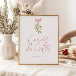 Mistletoe Dusty Rose Bow Cards Gifts Poster