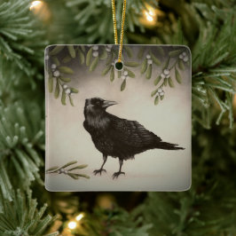 Mistletoe en Crow Keramisch Ornament