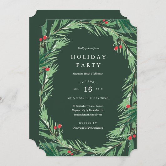 Mistletoe en Forêt Vert Fête Invitation (Devant / Derrière)