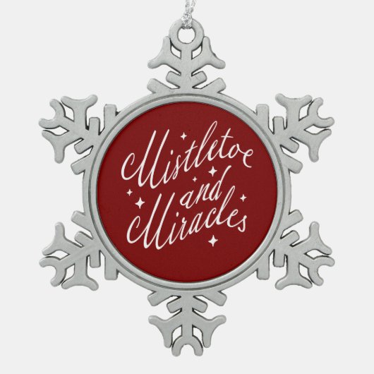 Mistletoe en Mirakels Rood en Wit Tin Sneeuwvlok Ornament (Voorkant)