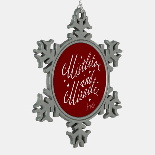 Mistletoe en wonderen rood en wit tin sneeuwvlok ornament (Links)