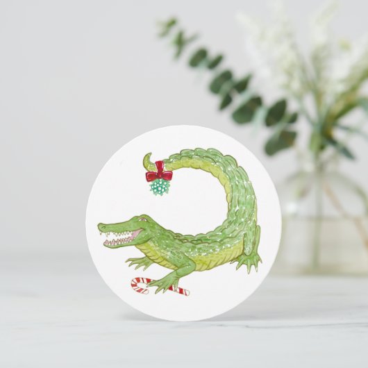 Mistletoe Gator-kerstuitnodiging Save The Date (Staand voorkant)