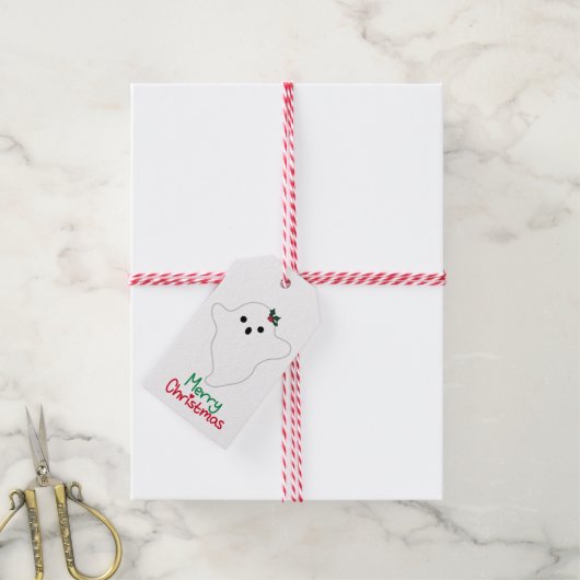 Mistletoe Ghost Vrolijk Kerstfeest Cadeaulabel (Met Touw)