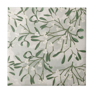 Mistletoe Groen Botanisch Tegel Kerst Keuken Tegeltje