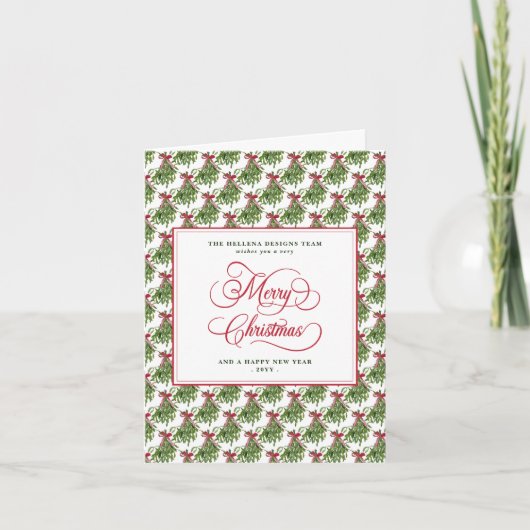Mistletoe Guirlande Rode Schrift Boog Zakelijk Log Feestdagen Kaart (Voorkant)