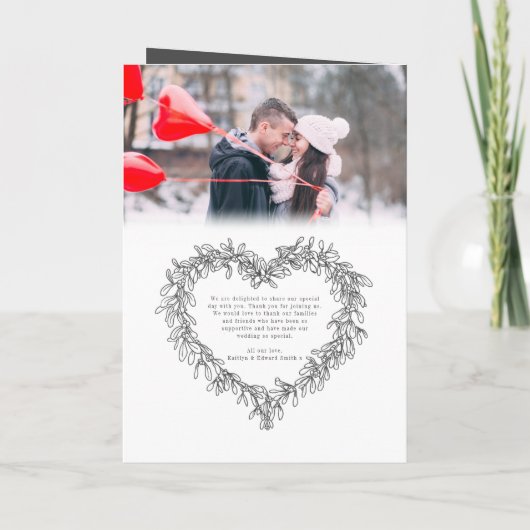 Mistletoe hartkrans wit donkergrijs bruiloft programma (Achterkant)