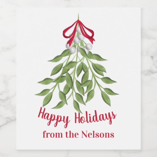 Mistletoe Holiday Wine Label Wijn Etiket (Enkel label)