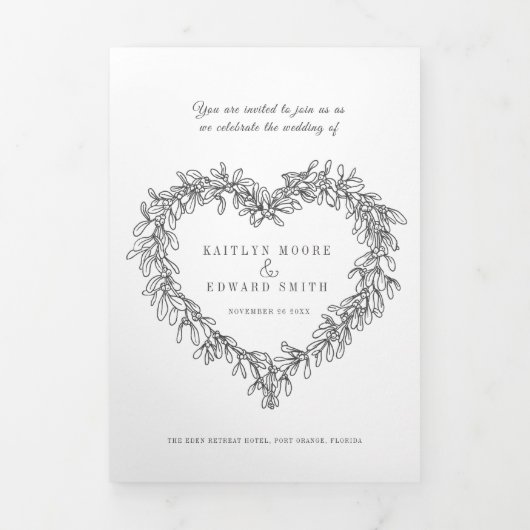 Mistletoe-houtskool, wittbruinbruinkool, optie RSV Drieluik Uitnodiging (Cover)