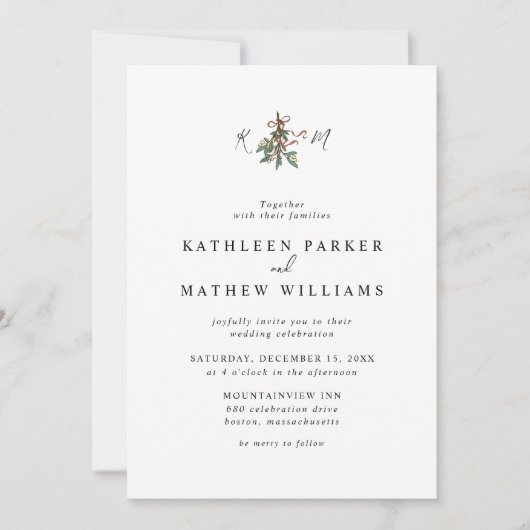 Mistletoe Initialen Holiday Weddenschap Kaart (Voorkant)