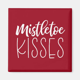Mistletoe Kisses Typografie Rood kerstfeest Magneet