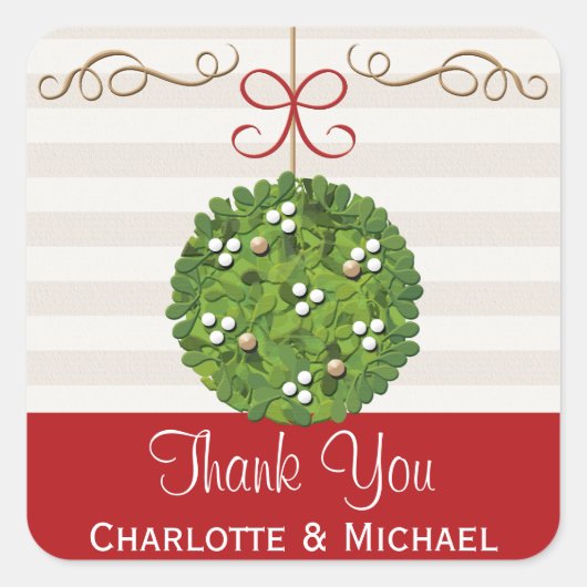 Mistletoe Kissing Ball Dank u Vierkante Sticker (Voorkant)