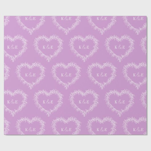 Mistletoe lijntekenmonogram paars wit cadeaupapier (Vlak)
