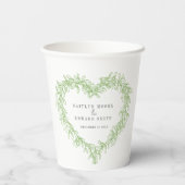 Mistletoe line art green winter bruiloft custom papieren bekers (Achterkant)