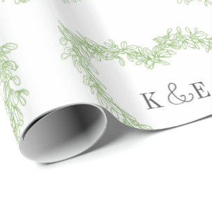 Mistletoe line art tekening monogram groen wit cadeaupapier