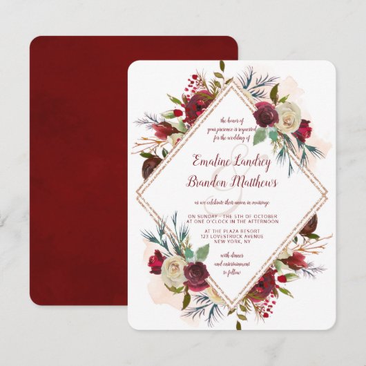 Mistletoe Manor Roos Gouden Dubbele Diamant Bruilo Kaart (Voorkant / Achterkant)