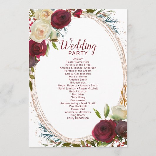 Mistletoe Manor Roos Gouden Ovale Trouwceremonie Programma (Achterkant)