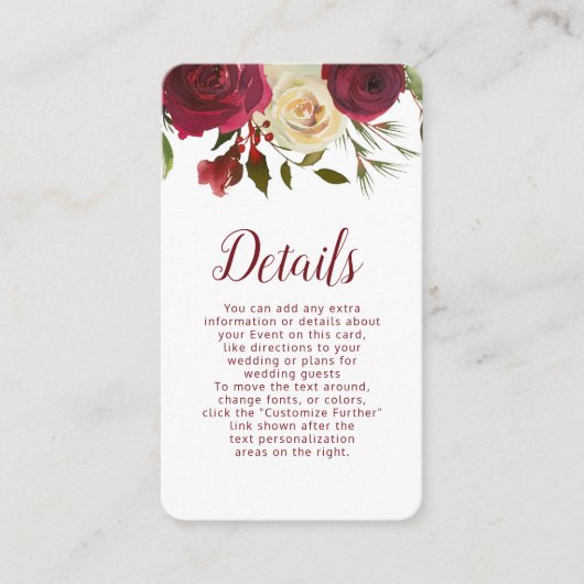 Mistletoe Manor Waterverf Bloemen bruiloft Details Informatiekaartje (Voorkant)