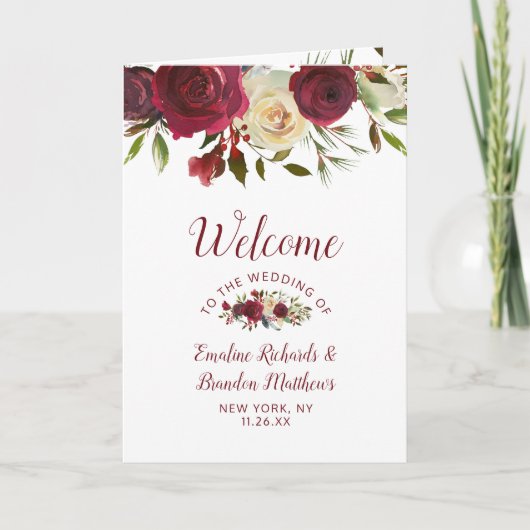 Mistletoe Manor Waterverf Bloemen Trouwceremonie Programma (Voorkant)