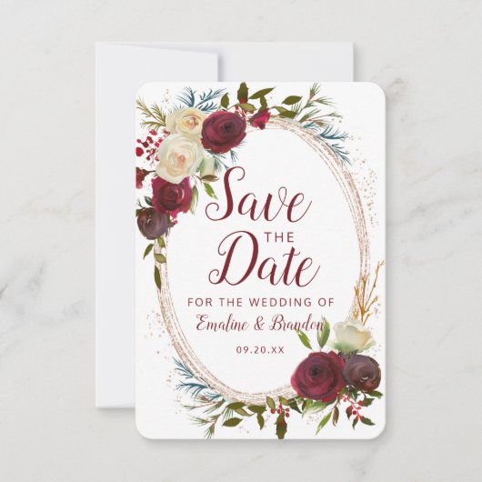 Mistletoe Manor Waterverf Lush Winter Oval Lijst Save The Date (Voorkant)
