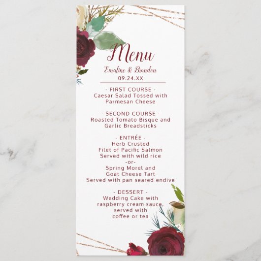Mistletoe Manor Waterverf Lush Winter Roos Diner Menu (Voorkant)