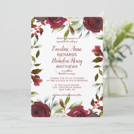 Mistletoe Manor Waterverf Winter Border Bruiloft Kaart (Staand voorkant)