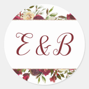 Mistletoe Manor Waterverf Winter Monogram Bruiloft Ronde Sticker